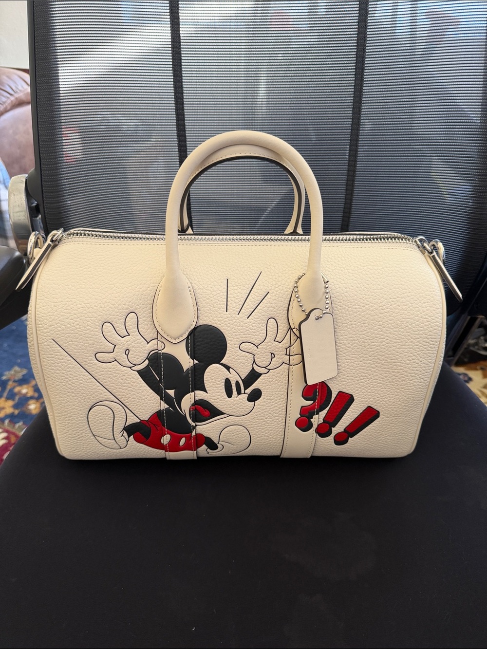 Coach White Leather Mickey Satchel with Red Graphic Accents